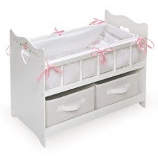 Badger Basket Doll Crib with Bedding and Two Baskets - White Rose - Fits American Girl, My Life As & Most 18" Dolls   552639244